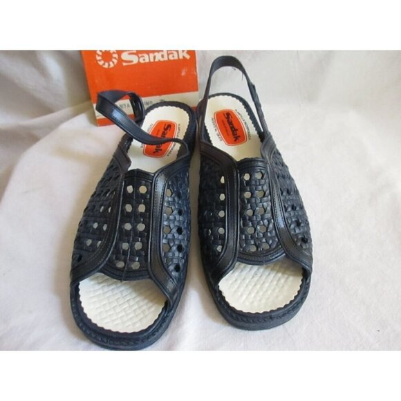 Vintage Womens Sandals 8 US 25 mexico Sandak Molded Rubber Blue Julieta NOS - Picture 2 of 8